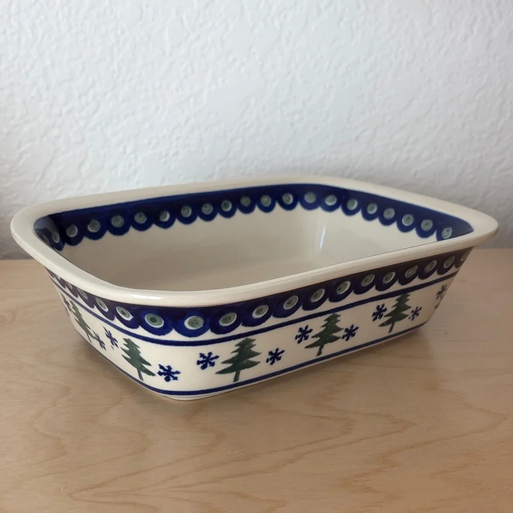 POLISH POTTERY Christmas Tree Rectangle Bread Casserole Dish Handmade in Poland